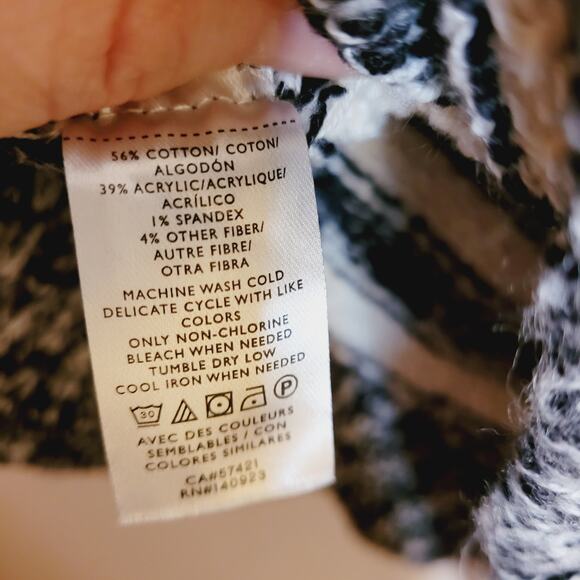 Ann Taylor Loft black and white striped cowl neck long sleeved sweater - Picture 6 of 10